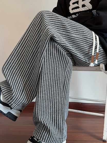 Herre Lige Skåret Fritidshose med Zigzag-mønster – Streetstyle Afslappet