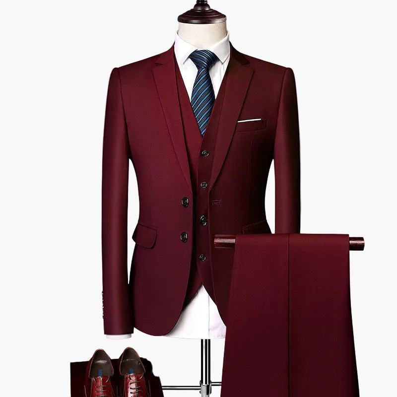 Męski trzyczęściowy garnitur slim fit na wesele i do biura – nowoczesny styl na letnie wydarzenia