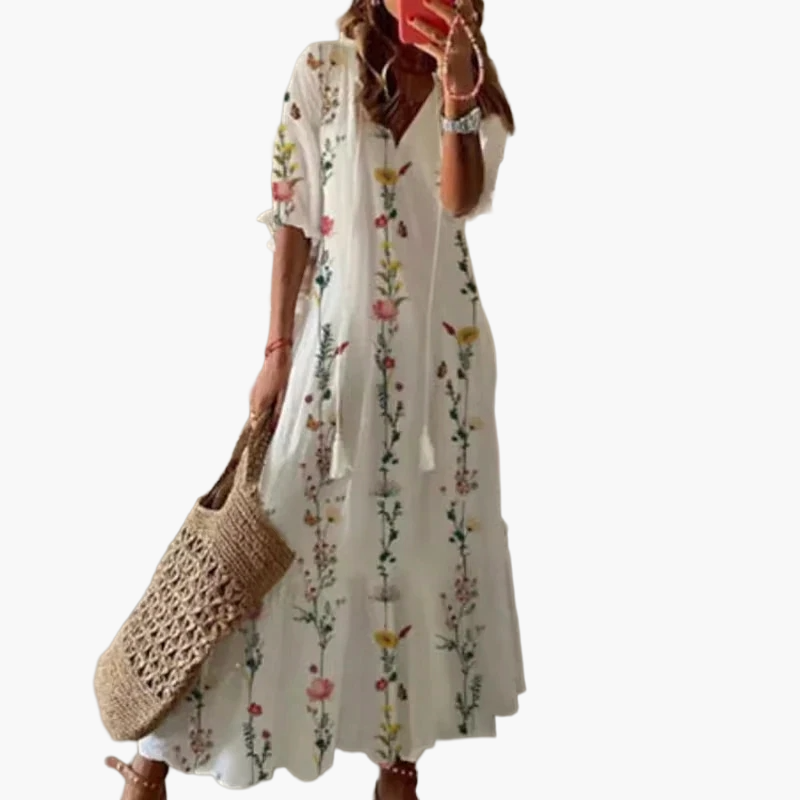 Dame maxi boho-kjole – Sommerkjole med blomsterprint, fritid og ferie