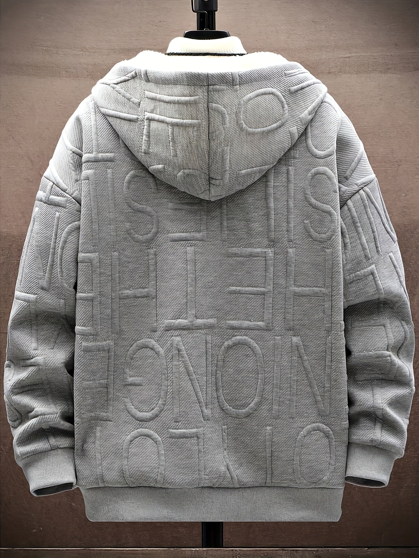 Unisex vinterhoodie-jakke med lynlås, foret, struktureret look, til mænd og kvinder