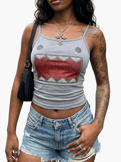 Dame Y2K streetwear tanktop med tegneserieprint – trendy top til sommer og fritid