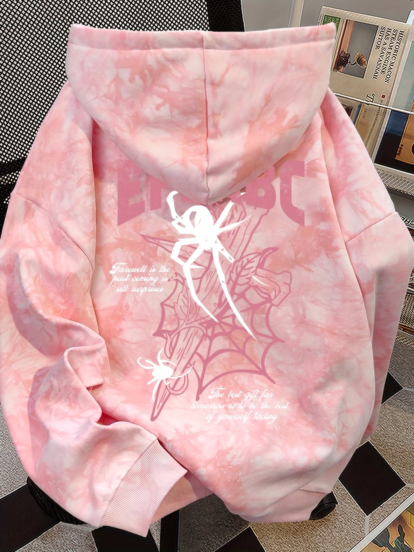 Tie-Dye Hoodie Rosa mit Spinnen-Print und Kapuze