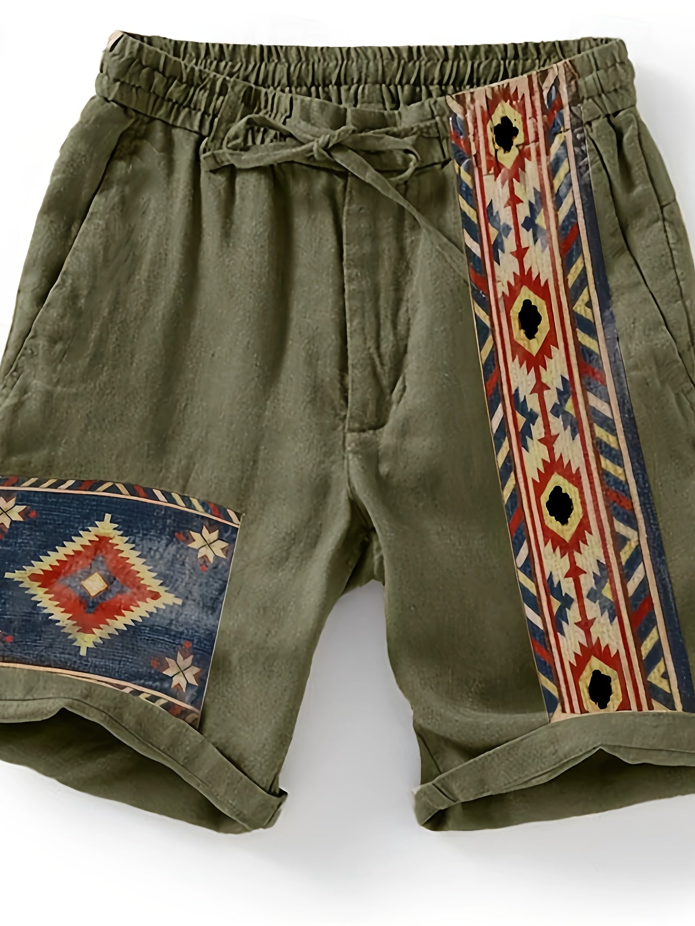 Shorts para hombre con estampado étnico y diseño geométrico – Shorts de ocio a la moda para verano y vacaciones