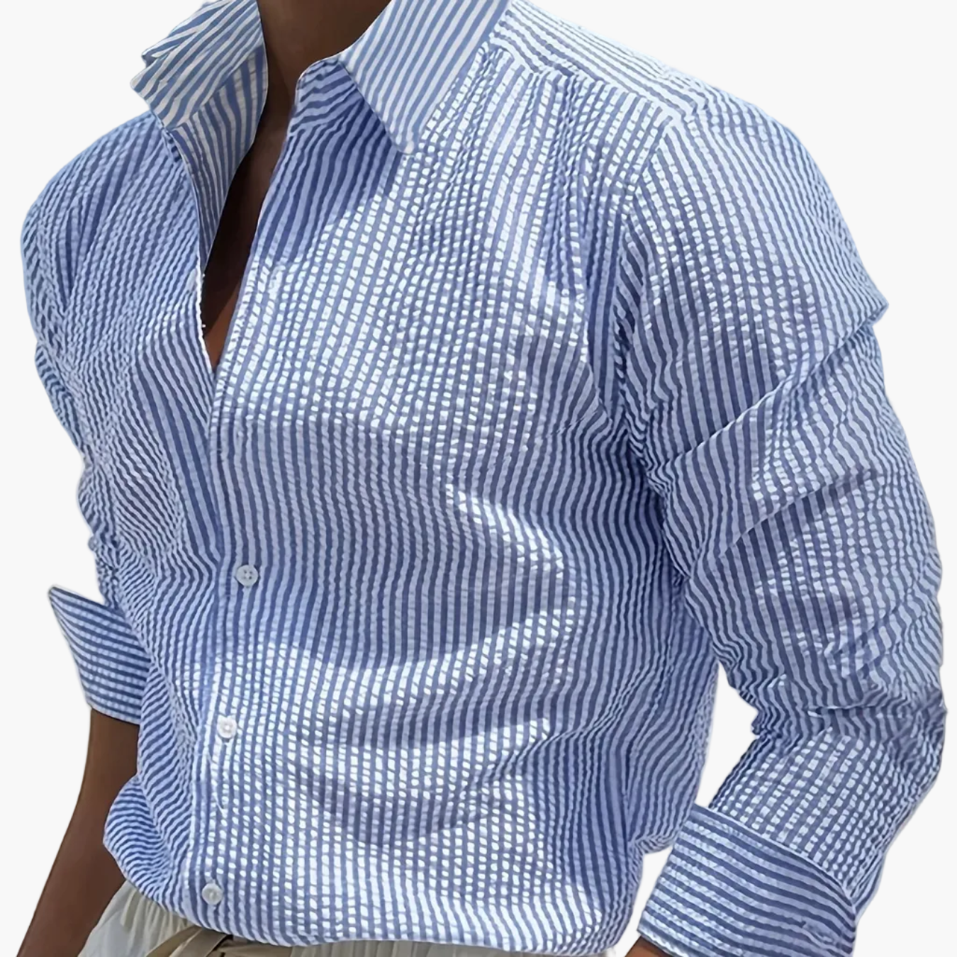 Camicia uomo business casual a righe – Camicia classica a maniche lunghe per ufficio e spiaggia