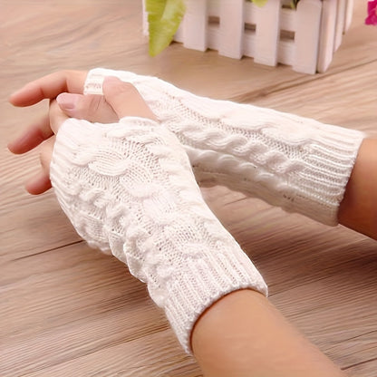 Gestrickte fingerlose Handschuhe – Armstulpen mit Zopfmuster in verschiedenen Farben