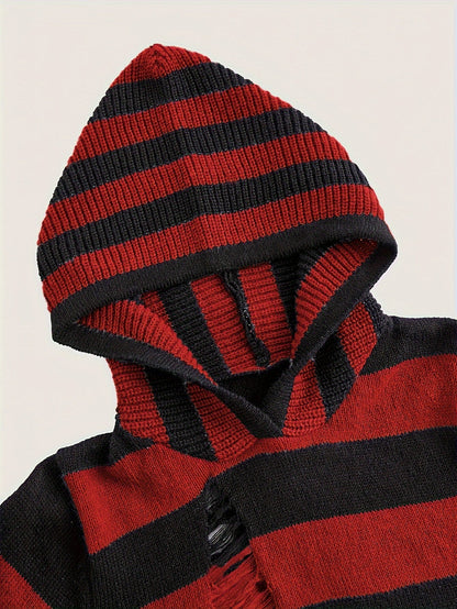 Kurzer Kapuzenpullover mit Streifen und langen Ärmeln