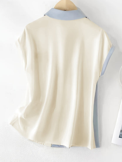 Blusa de mujer sin mangas elegante bicolor verano oficina casual