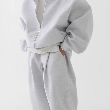 Completo unisex con felpa con cappuccio e cerniera e pantaloni da jogging, comodo completo sportivo loungewear