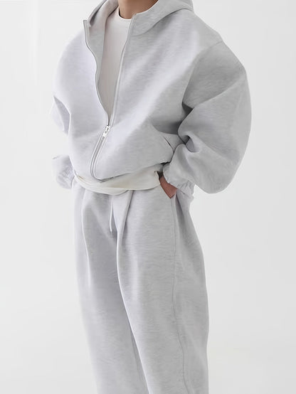 Completo unisex con felpa con cappuccio e cerniera e pantaloni da jogging, comodo completo sportivo loungewear