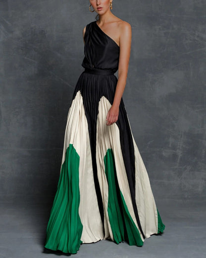 Rachael – Robe longue sans bretelles aux couleurs contrastées