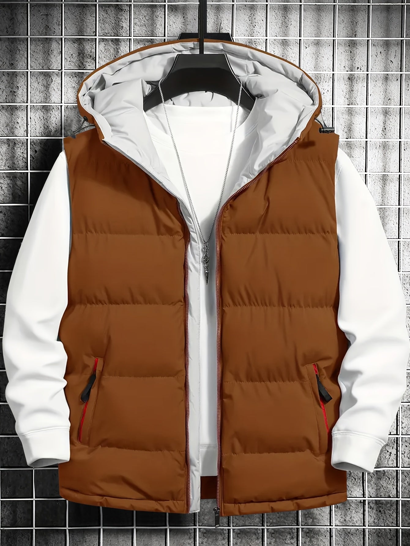 Herren Puffer-Weste mit Kapuze, gesteppt, schwarz