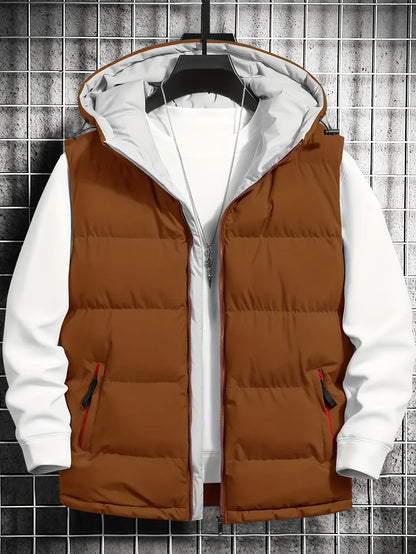 Herren Puffer-Weste mit Kapuze, gesteppt, schwarz