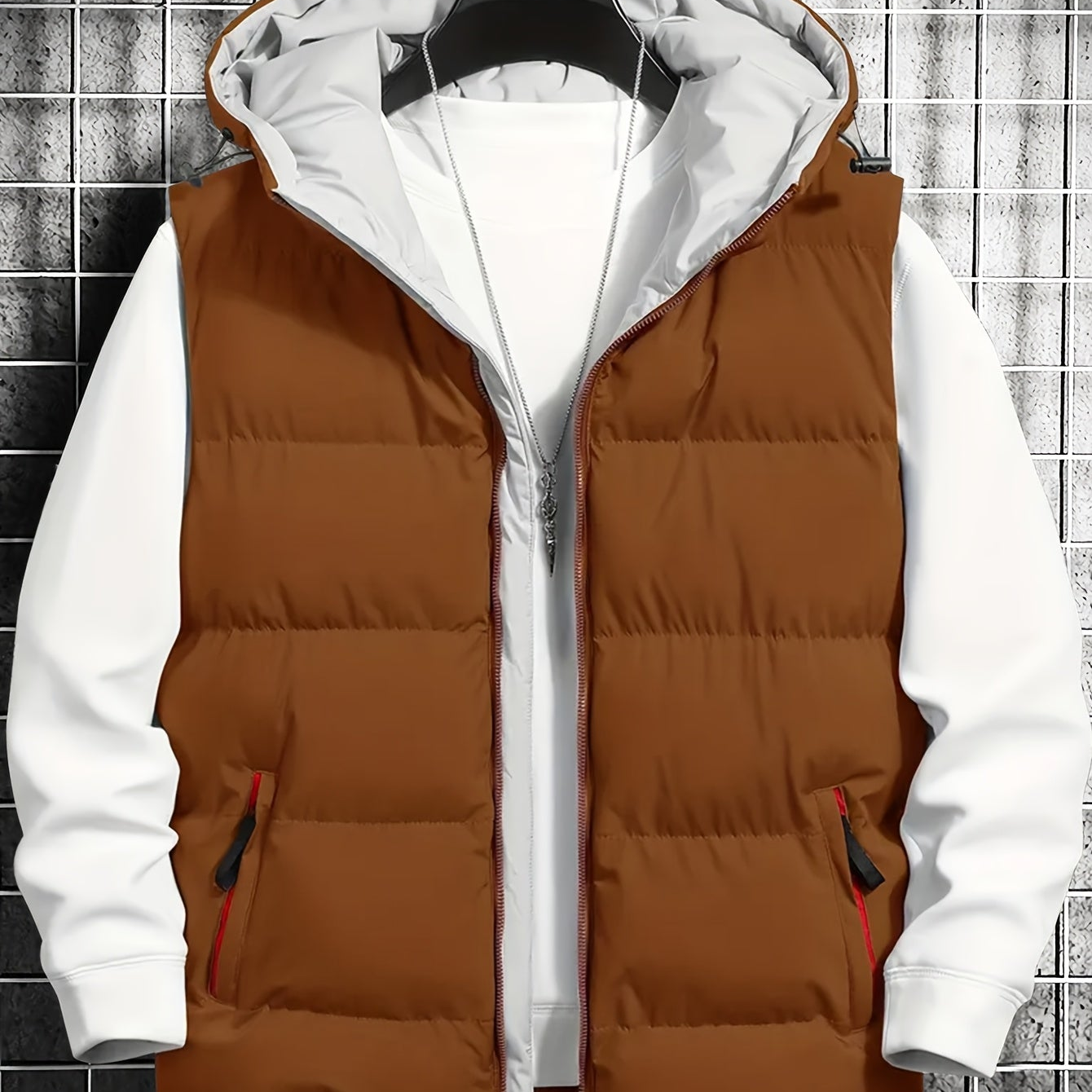 Herren Puffer-Weste mit Kapuze, gesteppt, schwarz