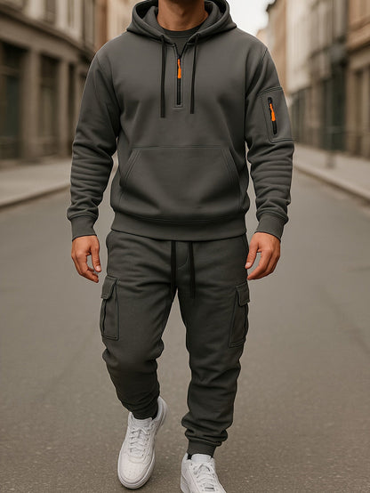 Herren Hoodie & Cargo Jogginghose Set – Loungewear Trainingsanzug mit Reißverschlusstaschen