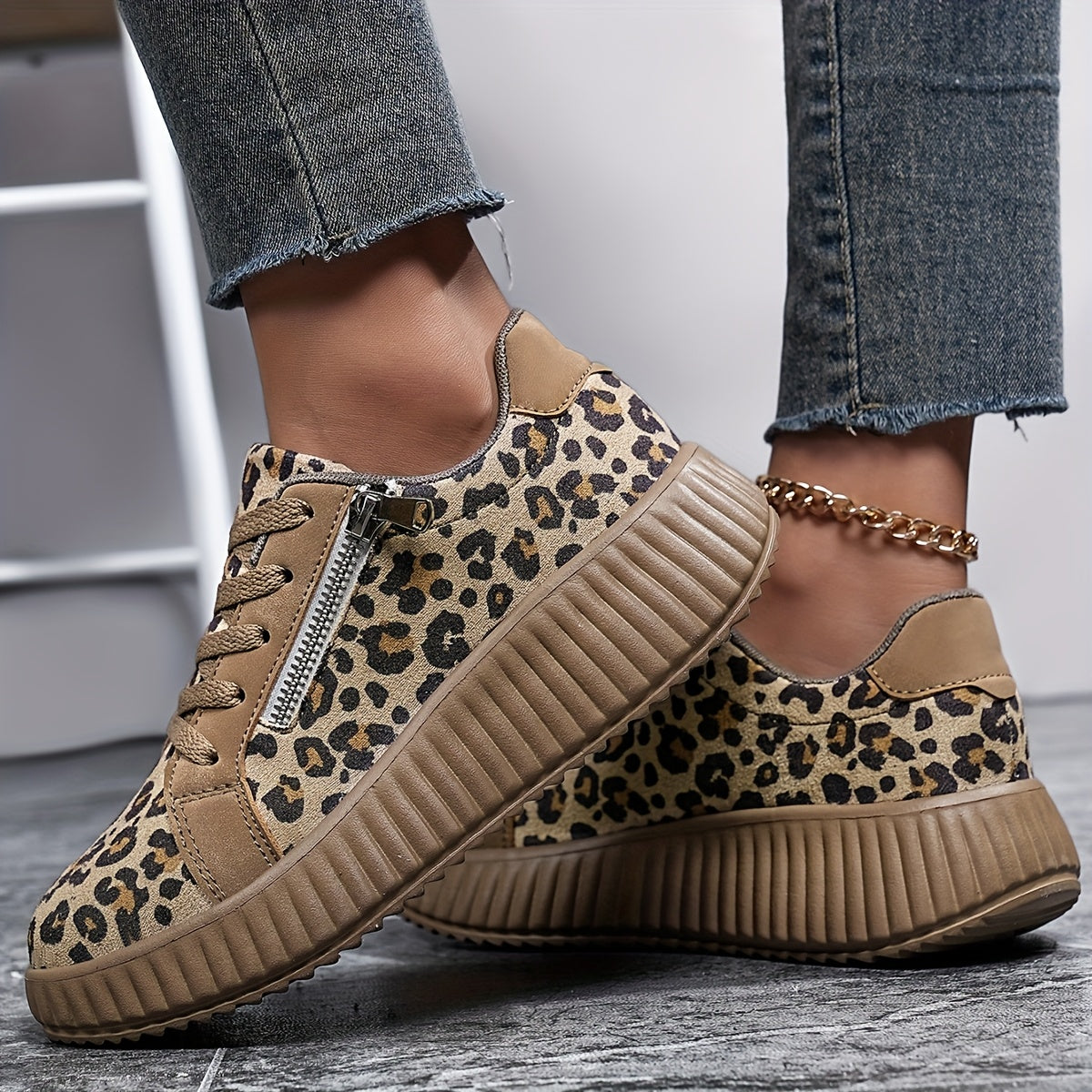 Zapatillas de mujer con estampado de leopardo y suela plataforma – Calzado casual de moda para el día a día y estilo urbano