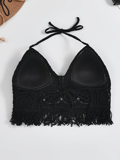 Damski boho szydełkowany top na ramiączkach – braletka festiwalowa i plażowa w stylu vintage