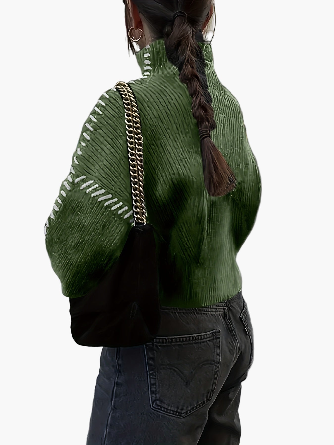 Pull oversize pour femme en maille avec surpiqûres et col montant – Pull tendance automne/hiver pour des tenues stylées