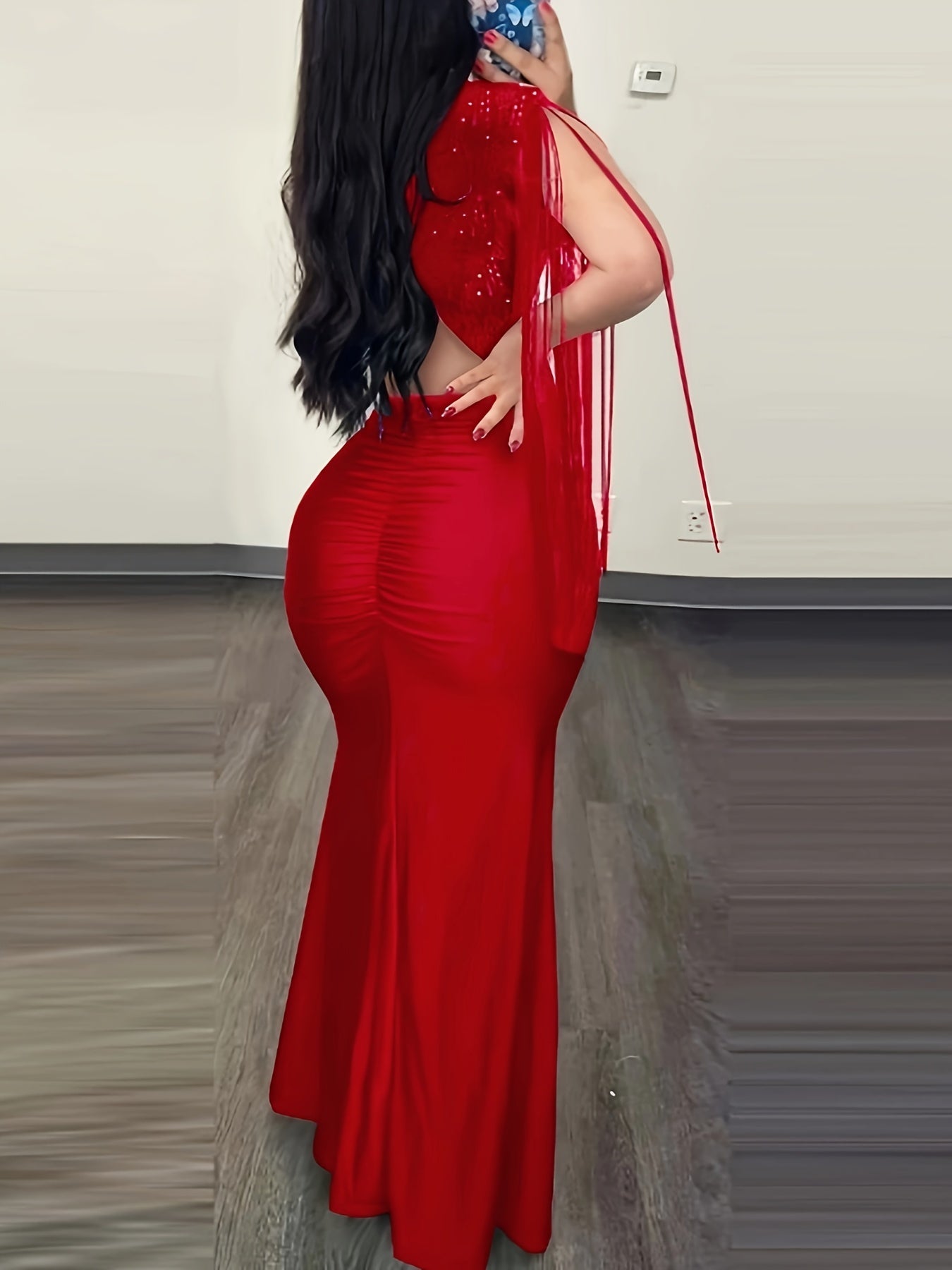 Vestido de noche elegante para mujer, ajustado, con flecos y abertura – Perfecto para ocasiones especiales