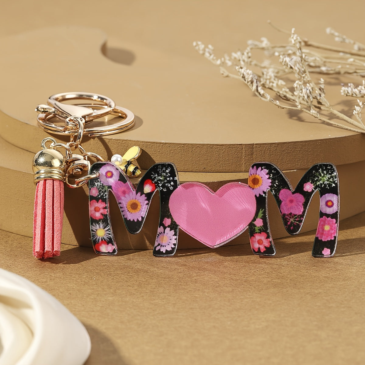 Porte-clés pour femmes – Cadeau de fête des mères à la mode, anneau porte-clés avec cœur et motif floral, accessoire élégant