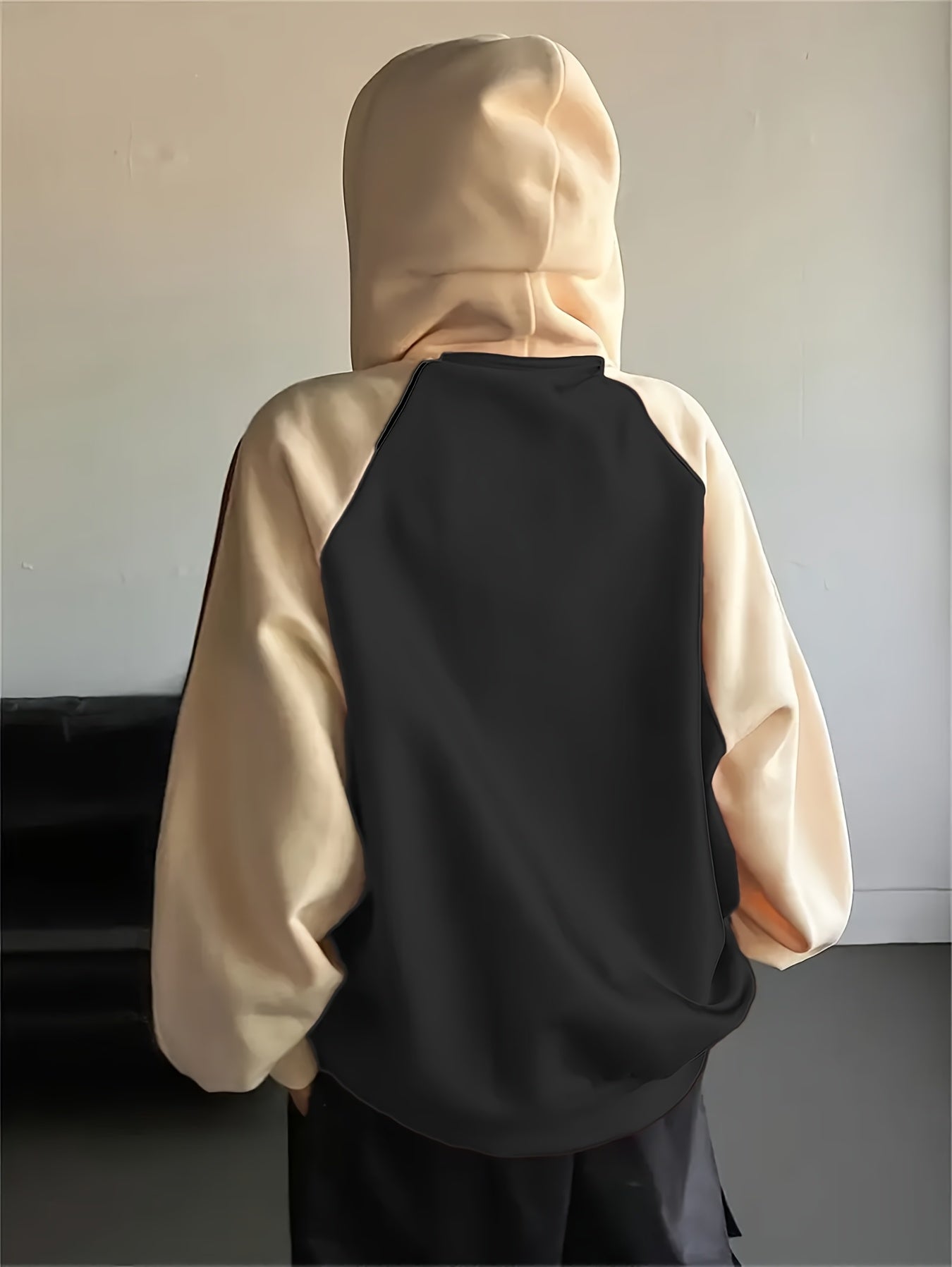 Kapuzenjacke Damen Reißverschluss Zweifarbig Rot Apricot Streifen Oversize