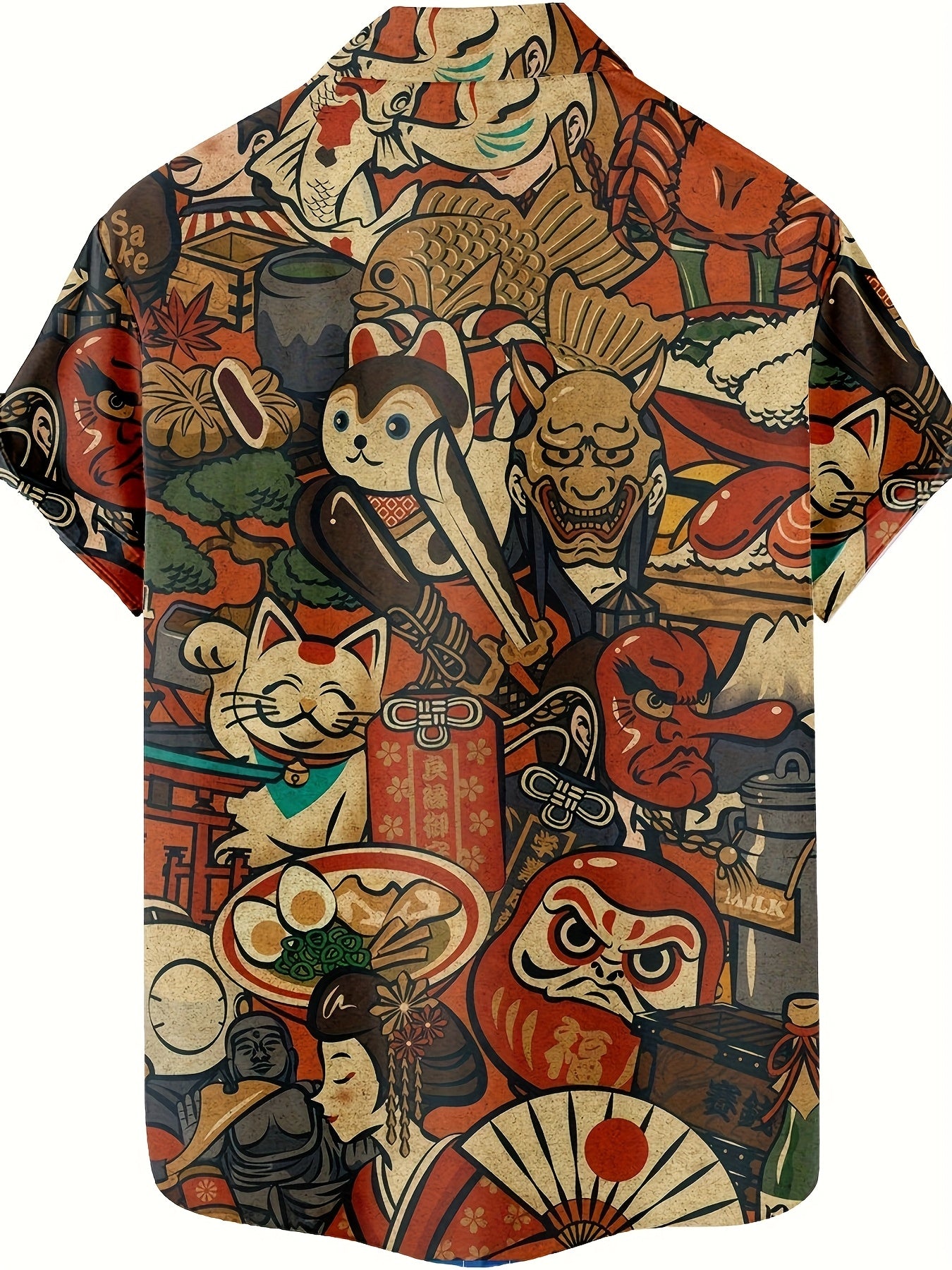 Herren Kurzarm Hemd mit Japanischem Grafik-Print – Künstlerisches Freizeithemd für Sommer & Alltag