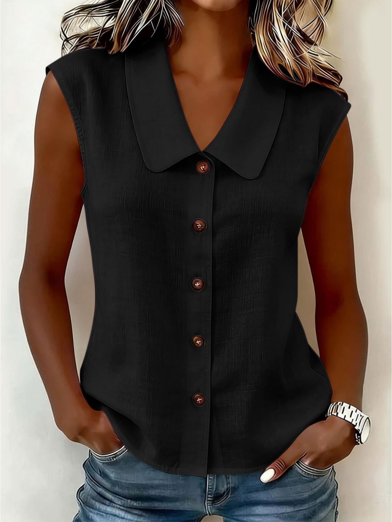 Blouse sans manches pour femme avec patte de boutonnage et grand col – Style décontracté élégant pour le quotidien et le bureau