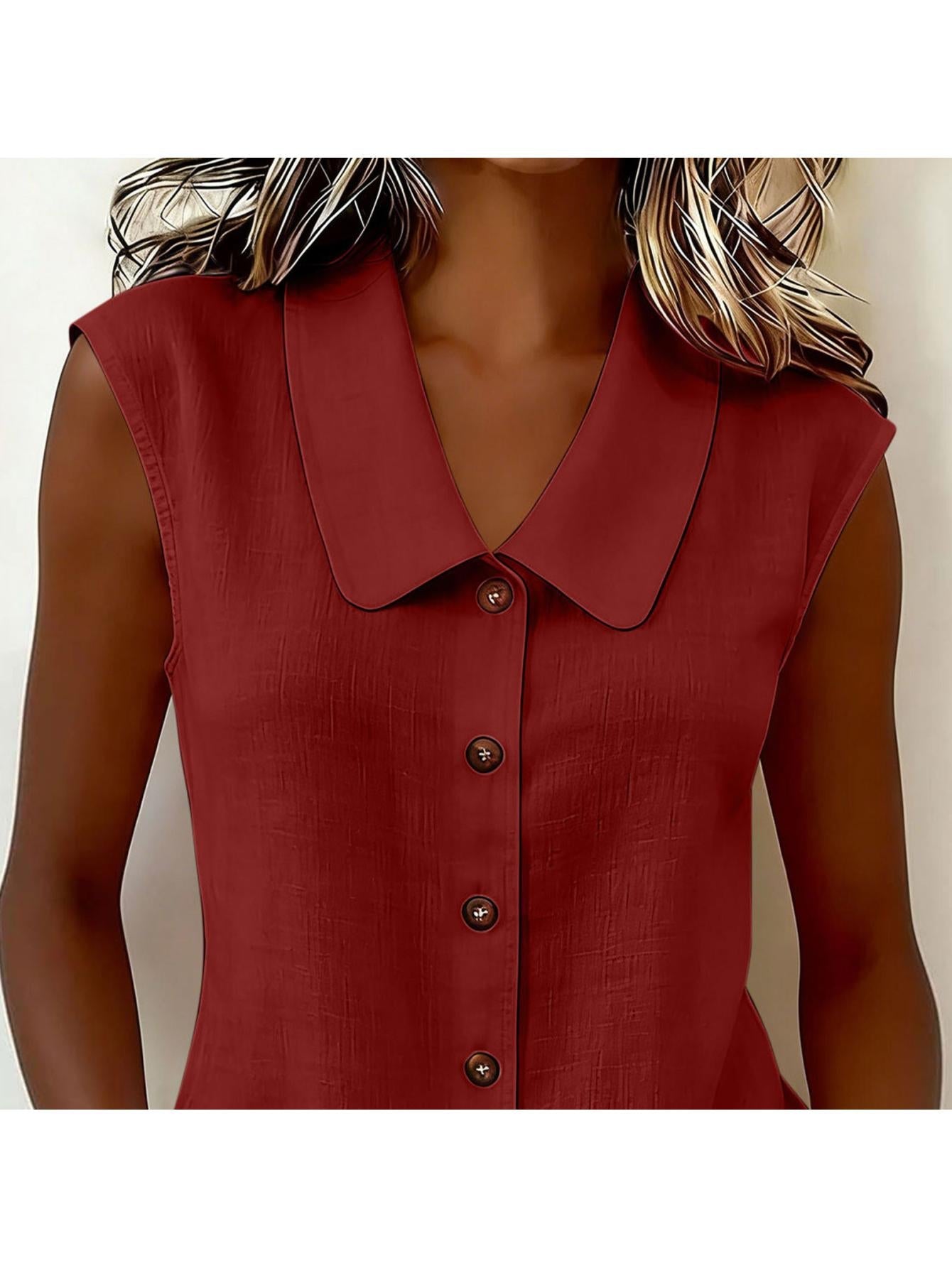 Blouse sans manches pour femme avec patte de boutonnage et grand col – Style décontracté élégant pour le quotidien et le bureau