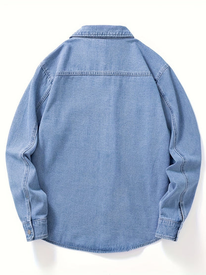 Denimoverhemd voor heren, overhemd van denim met lange mouwen en borstzakken, geschikt als tussenjas