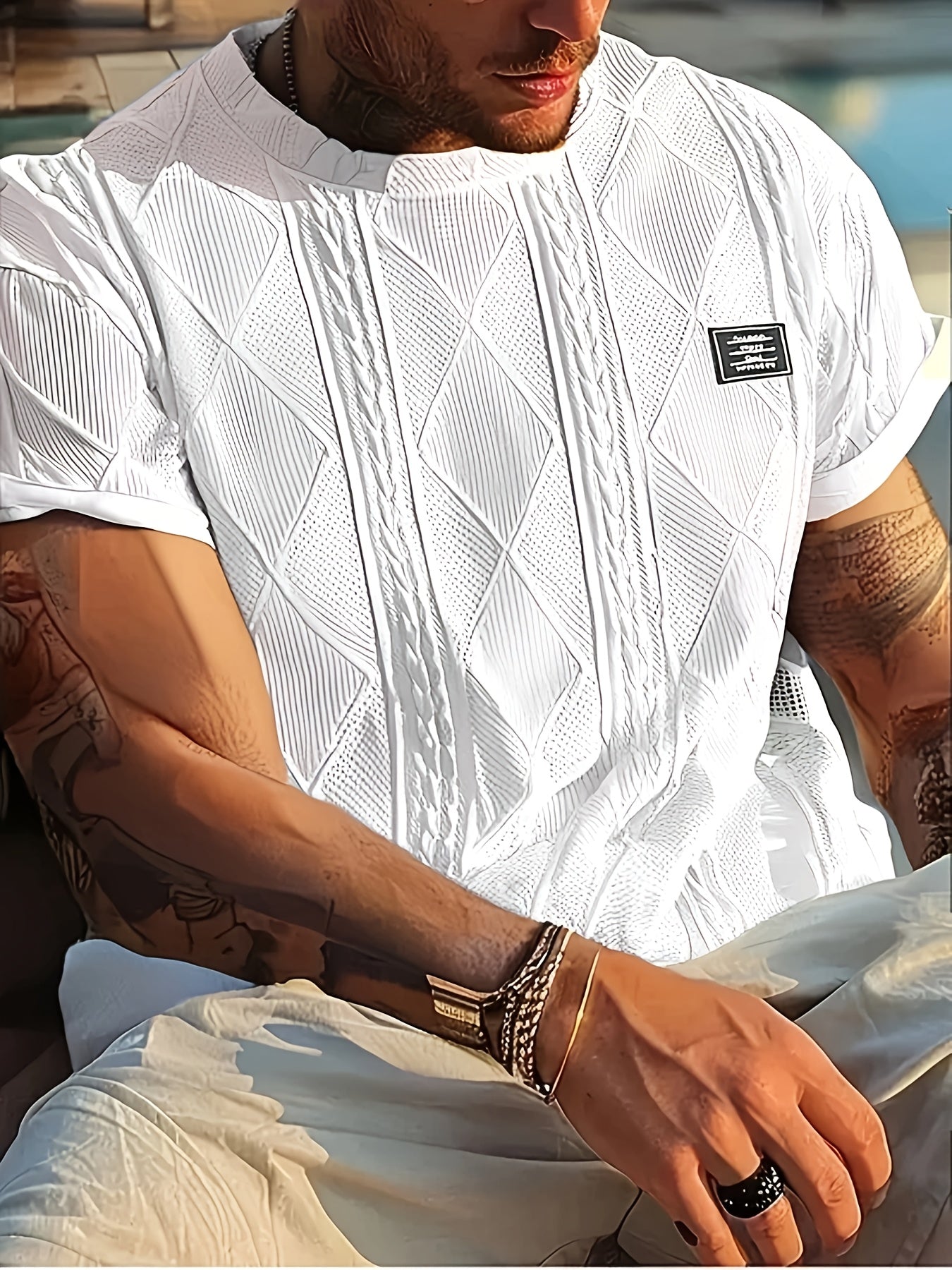 Herren T-Shirt im Strick-Look mit Rundhalsausschnitt, Casual Style, Sommer