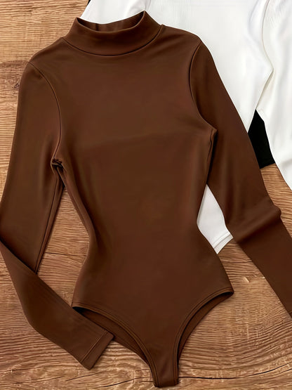 Langærmet damebody med rullekrave, slim fit og ribstruktur, basistrøje