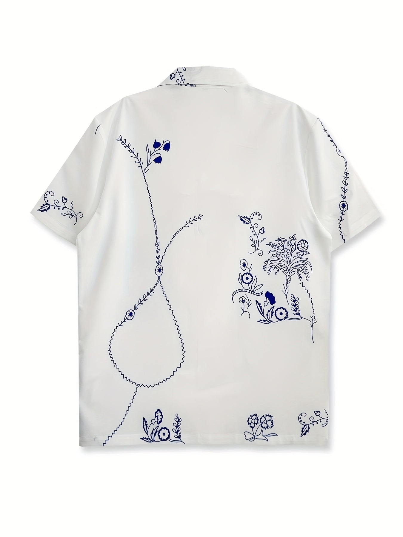 Camisa de manga corta para hombre estilo resort con bordado floral artístico – Estilo casual moderno