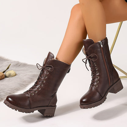Braune Schnürstiefel mit Futter und Reißverschluss
