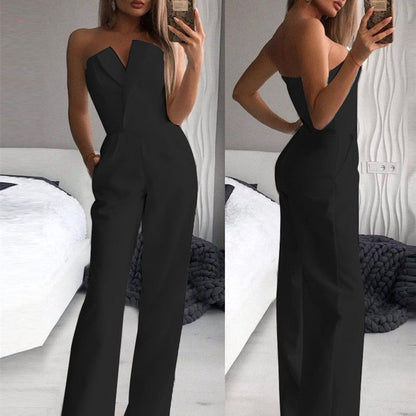 Damelegant jumpsuit i bandeau-stil för fest, kväll och fritid