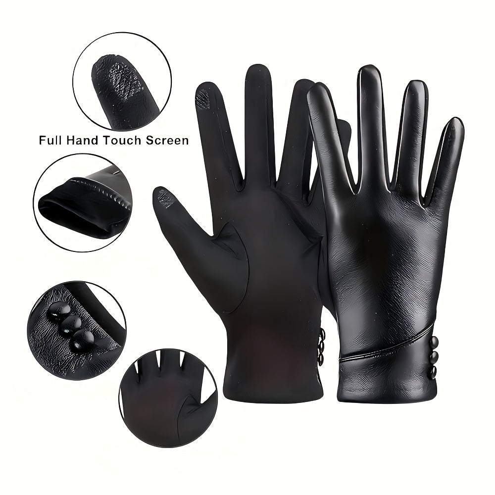 Damen Handschuhe schwarz mit Zierknöpfen