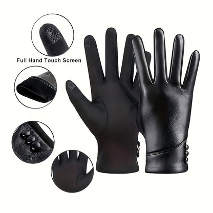 Damen Handschuhe schwarz mit Zierknöpfen