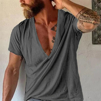 Herre T-shirt med dyb V-udskæring – Afslappet, moderne basis til hverdag og fritid