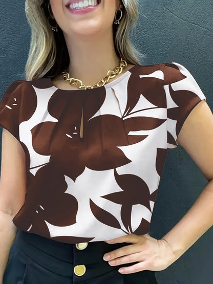 Damen Bluse Elegant mit Modernem Muster und Kurzarm – Perfekt für Büro & Alltag