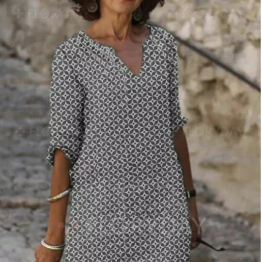 Damen Sommerkleid mit geometrischem Muster, legerer Stil, ideal für Alltag und Freizeit