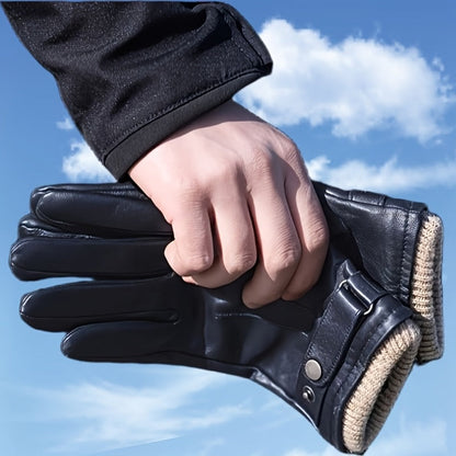 Herren Handschuhe mit Strickbündchen und Riegel Braun