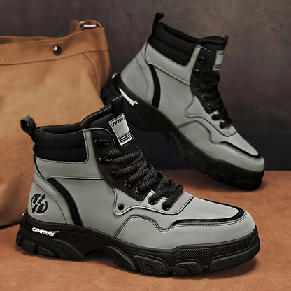 Robuster Herren Schnürstiefel Grau Schwarz mit Profilsohle