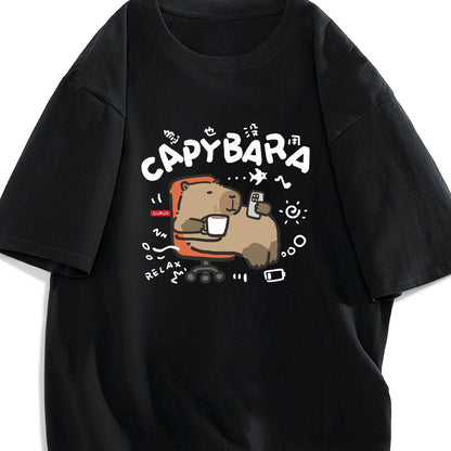 Męski T-shirt z nadrukiem kapibary w stylu kreskówkowym – zabawna koszulka na co dzień dla nastolatków i dorosłych