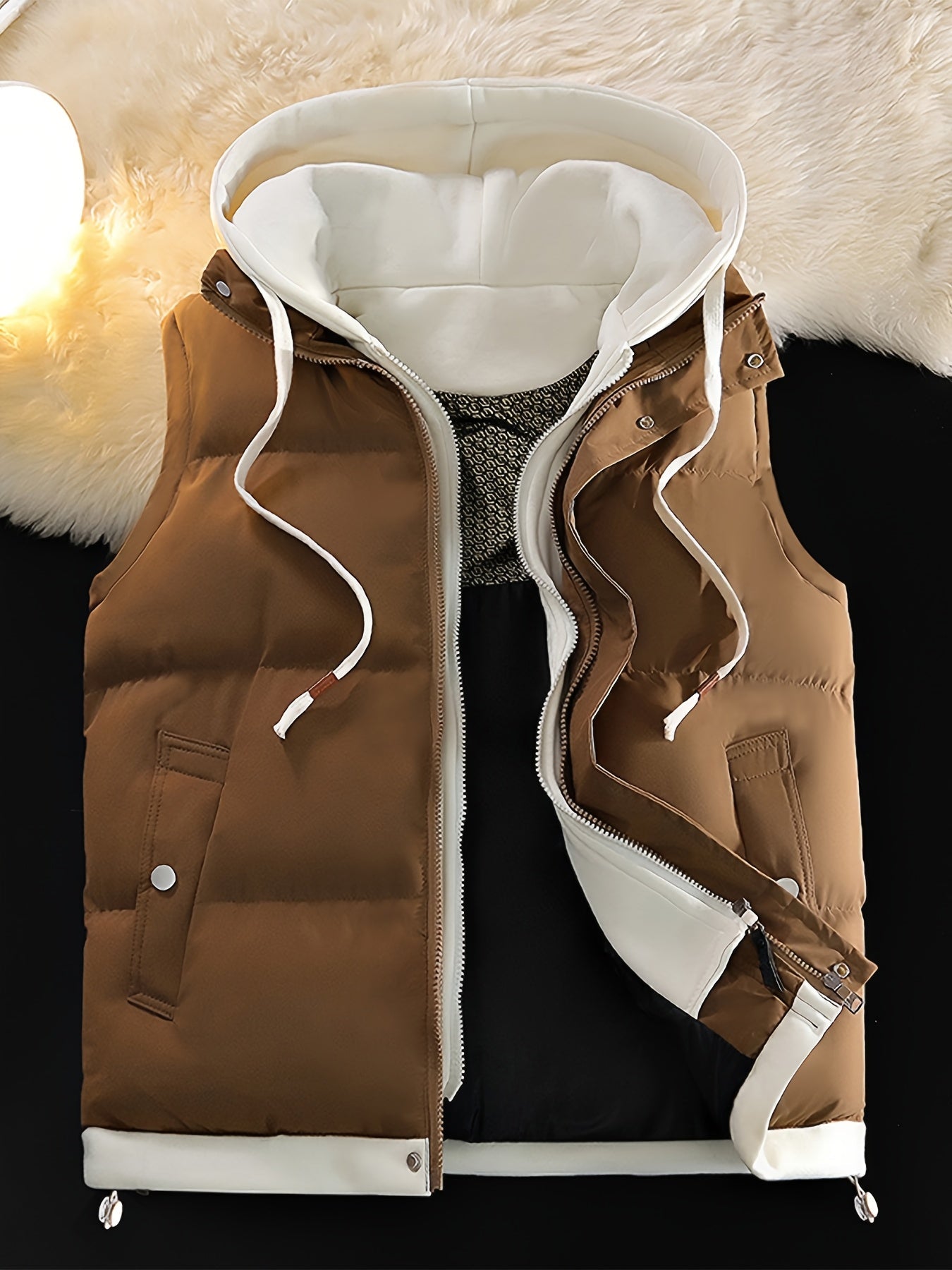 Unisex Steppweste mit Kapuze Doppel-Reißverschluss Winter Freizeit