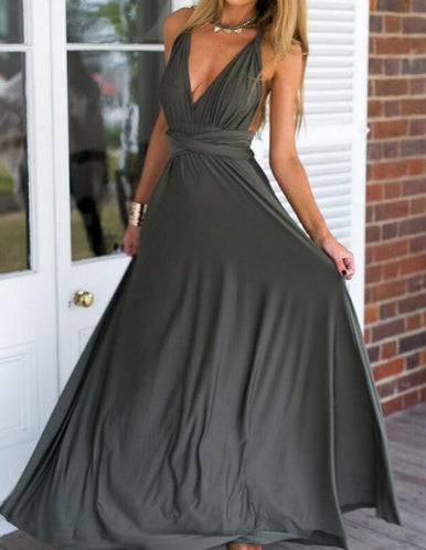 Abito lungo da donna con design schiena scoperta – Abito da sera elegante, versatile, da festa