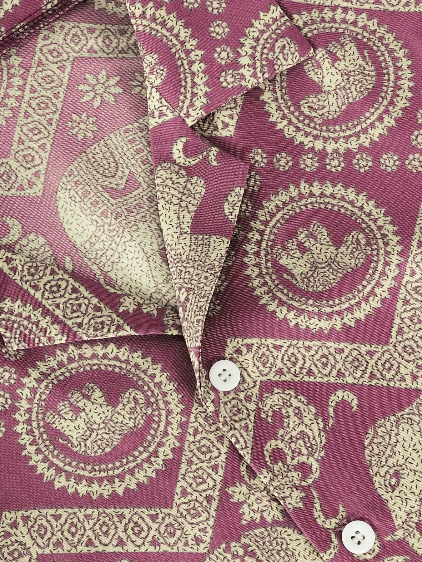Chemise de villégiature pour homme avec imprimé éléphants et mandalas, manches courtes, chemise décontractée moderne