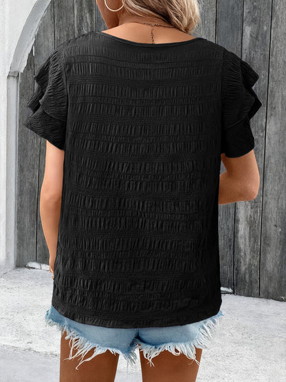 Damen Sommer-Bluse mit Rüschenärmeln und lockerer Passform – Perfekt für Freizeit und Urlaub
