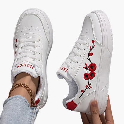 Damen Sneaker mit Blütenstickerei und modernem Streetstyle-Look – Freizeitschuhe für Alltag und Stadt