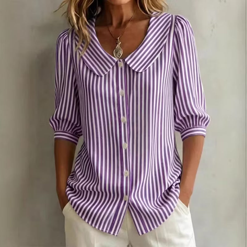 Gestreepte blouse voor dames met knopen