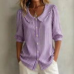 Gestreepte blouse voor dames met knopen