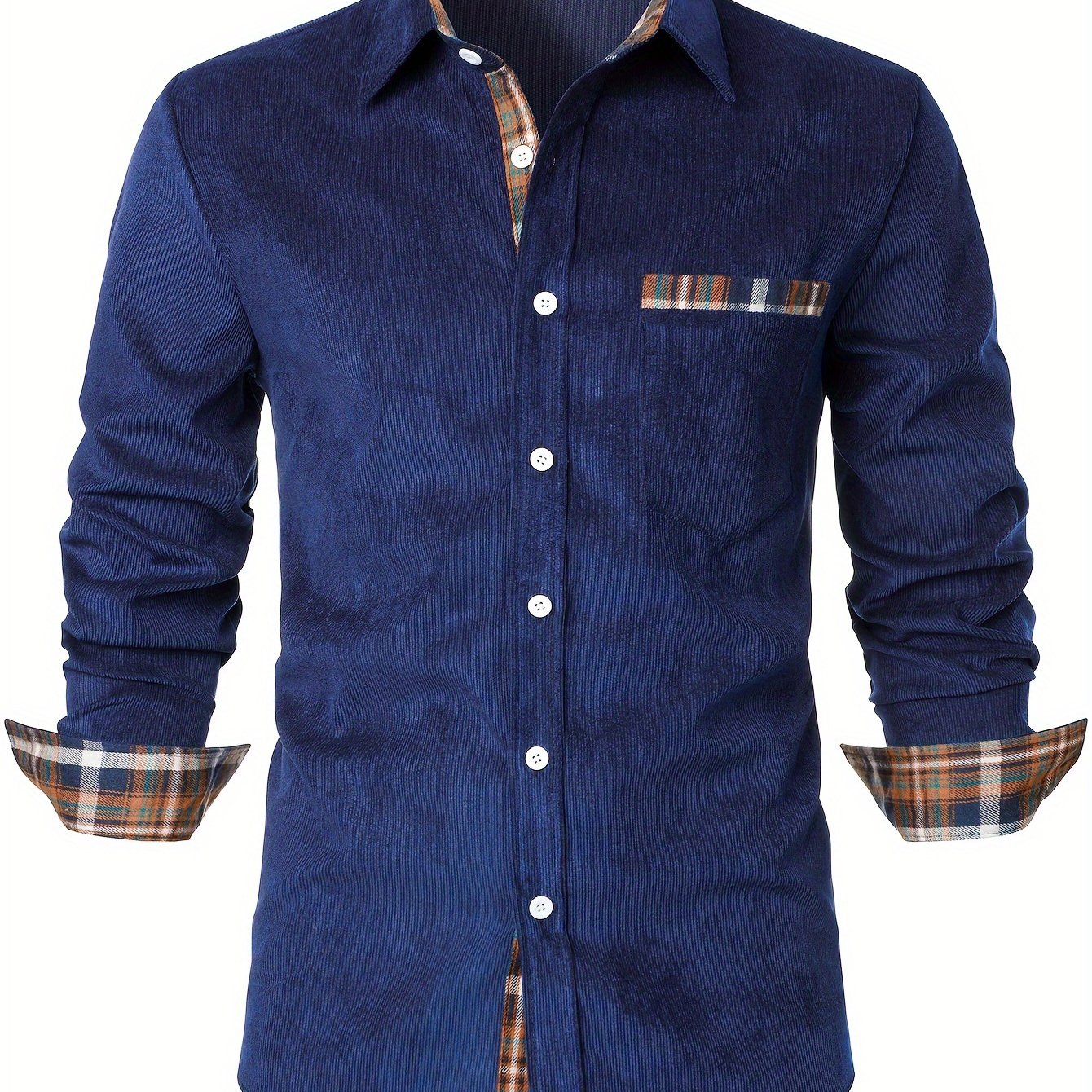 Camisa casual para hombre Modern Fit con detalles a cuadros – Camisa de manga larga elegante para el día a día y la oficina