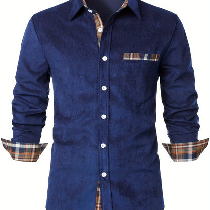 Camisa casual para hombre Modern Fit con detalles a cuadros – Camisa de manga larga elegante para el día a día y la oficina